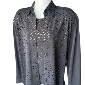 2 Piece Elegant black ensemble, long sleeve top & sleeveless under top. Large.